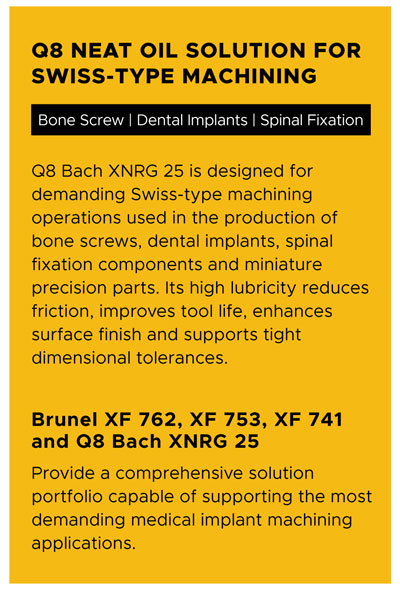 Q8 NEAT OIL SOLUTION FOR SWISS-TYPE MACHINING